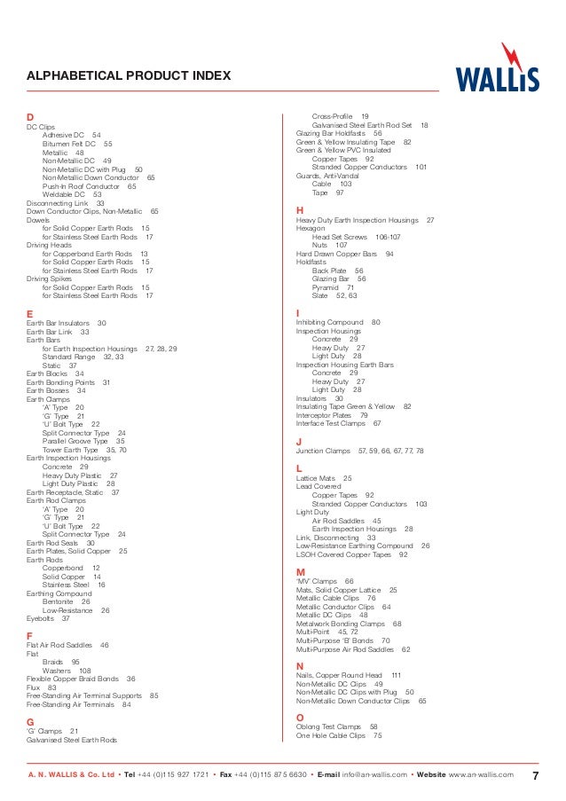 an wallis earthing catalogue